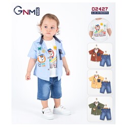 3 lü Nakışlı Kot Kaprili Bebek Takımları
