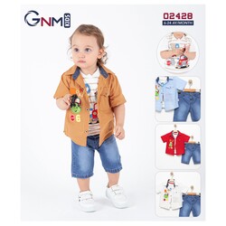 3 lü Nakışlı Kot Kaprili Bebek Takımları