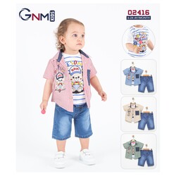 3 lü Nakışlı  Kot Kaprili Bebek Takımları