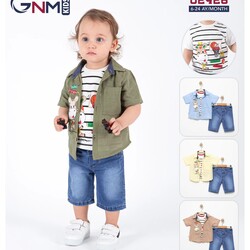 3 lü Nakışlı Kot Kaprili Bebek Takımları