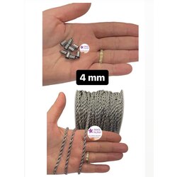 Çelik Gümüş rengi 4 mm Burgu Zincir+ Çelik Kapsül