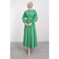 Kuşaklı Kloş Elbise Fıstık Yeşili (Ücretsiz Kargo)