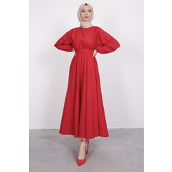 Kuşaklı Kloş Elbise Kırmızı (Ücretsiz Kargo)