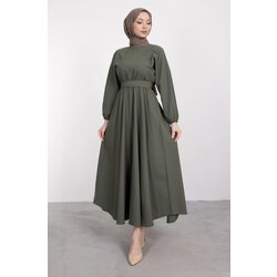 Kuşaklı Kloş Elbise Haki (Ücretsiz Kargo)