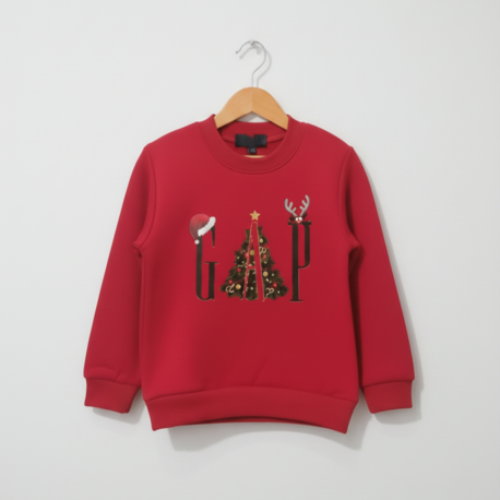 Yılbaşı Ağacı Temalı Kırmızı Çocuk Sweatshirt (Kız/Erkek Çocuk)