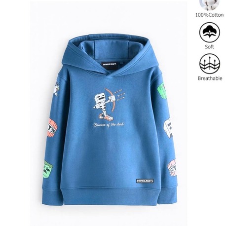Erkek Çocuk Minecraft Baskılı Kapüşonlu Sweatshirt