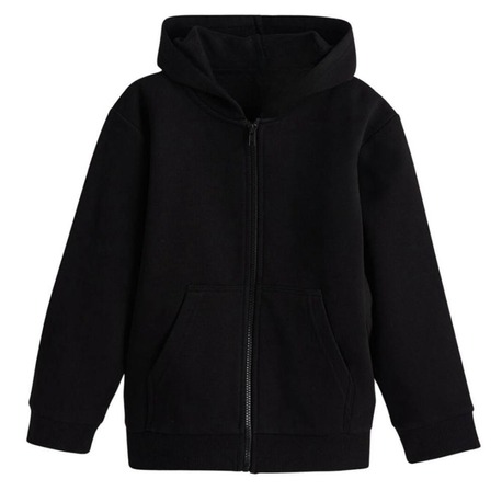 Siyah Renk Unisex Düz Baskısız Fermuarlı Kapüşonlu Sweatshirt Ceket Hırka
