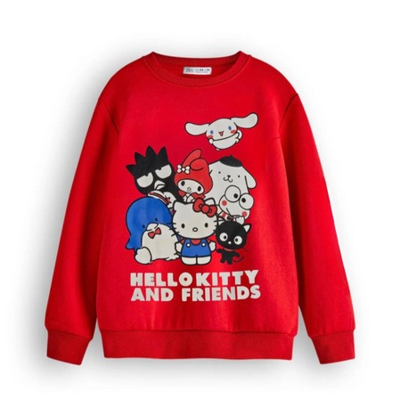 Kız Çocuk Kırmızı Hello Kitty and Friends Baskılı Sweatshirt 