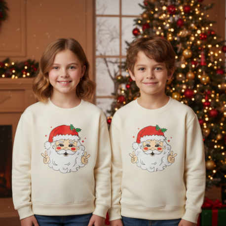 Yılbaşı Temalı Noel Baba Baskılı Kız/Erkek Çocuk Sweatshirt