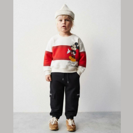 Erkek Çocuk Kargo Cep Eşofman Alt Mickey Mouse Baskılı Sweatshirt İkili Takım