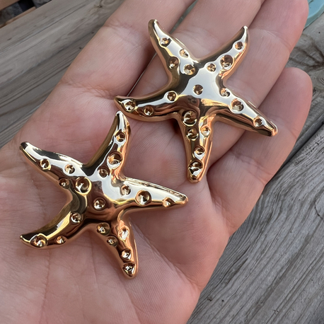 Moon surface star gold küpe