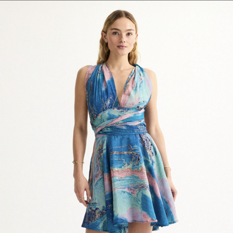 Hera blue ipek mini elbise sj201