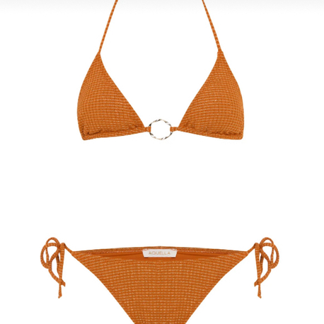 Halka aksesuarlı simli turuncu bikini takımı
