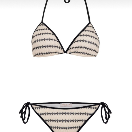 Triko işlemeli ekru bikini takımı