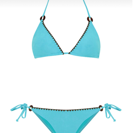 Süet dokulu turkuaz bikini takımı