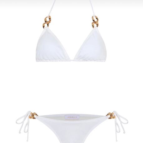 Zincir aksesuarlı beyaz bikini takımı