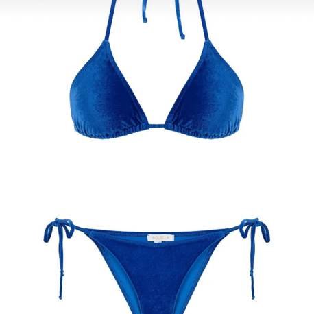 Saks mavi kadife bikini takımı