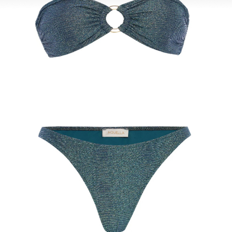 Tokalı simli indigo straplez bikini takımı