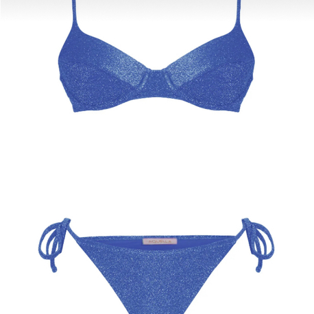 Balenli saks mavi lurex bikini takımı