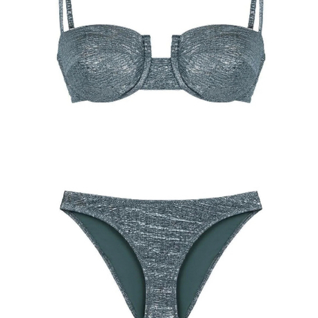 Balenli parlak yeşil bikini takımı