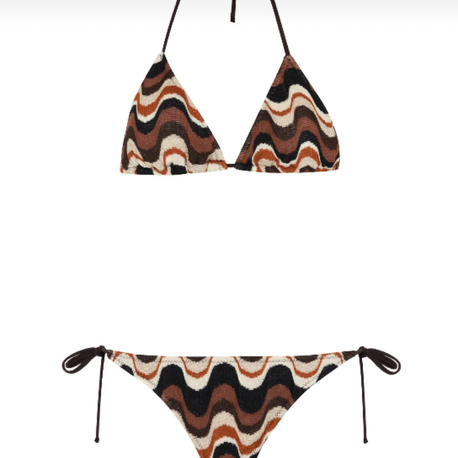 Kahverengi dalga desenli triko bikini takımı