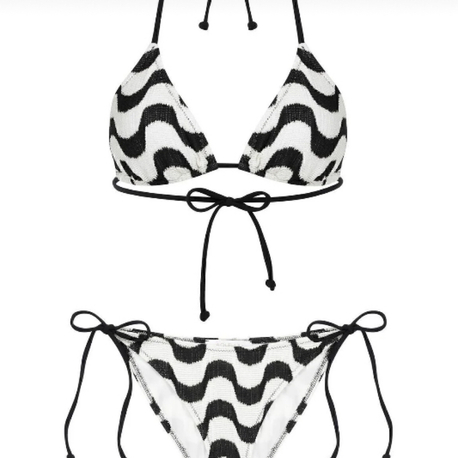 Triko siyah-beyaz desenli bikini takimi