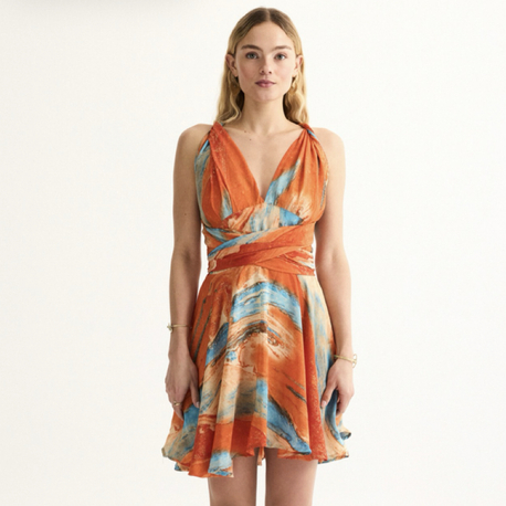Hera orange ipek elbise sj201