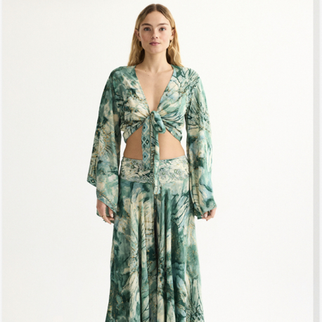Ocean green ipek pantolon crop set