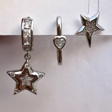 Üçlü set star heart küpe