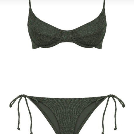 Balenli büzgülü koyu yeşil lurex bikini takımı