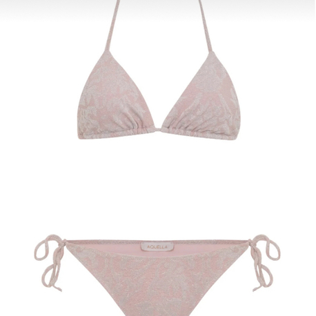 Dokulu simli pudra rengi bikini takımı