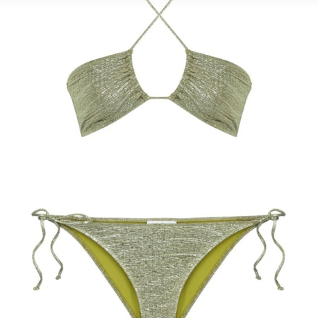 Halter yaka yağ yeşili parlak bikini takımı 