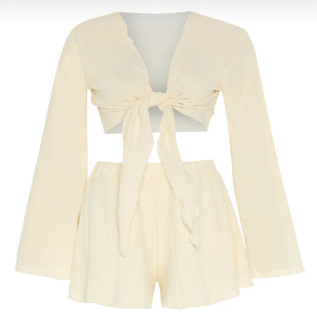 Dokulu desenli Crop Top-Şort takım