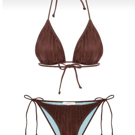 Piliseli kahverengi bikini takımı
