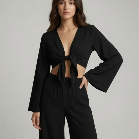 Crop pantolon takım siyah