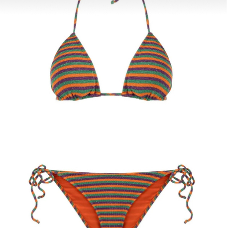 Renkli çizgili simli bikini takımı