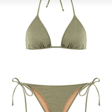 Dokulu gold simli haki bikini takımı