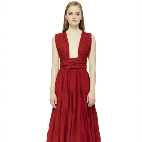 Maxi elbise müslin kumaş kırmızı 4143