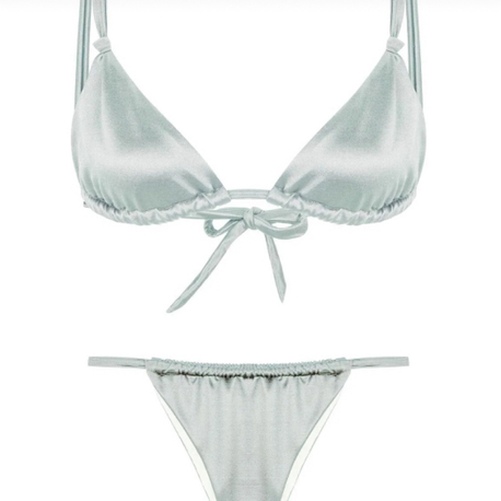 Mint yeşil saten düğüm detaylı bikini takımı