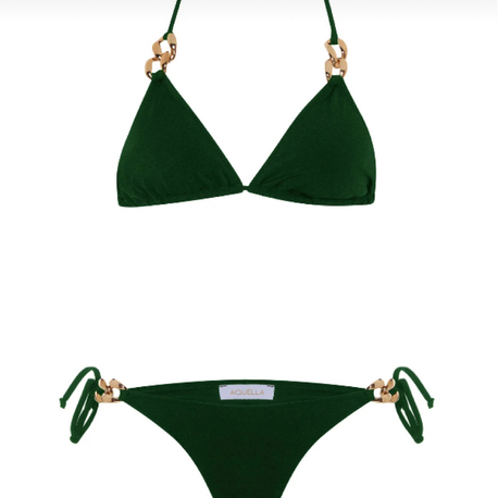 Zincir aksesuarlı koyu yeşil bikini takımı