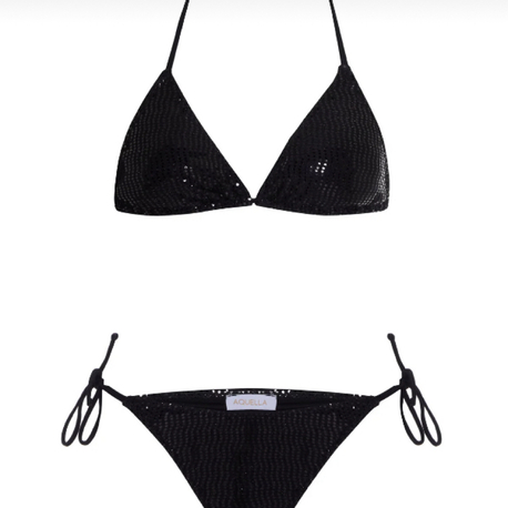 Dokulu pullu parlak siyah bikini takımı