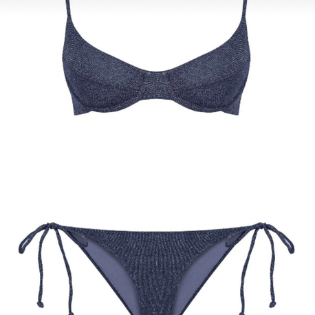 Balenli büzgülü lacivert lurex bikini takımı