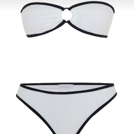 Fitilli beyaz straplez bikini takımı