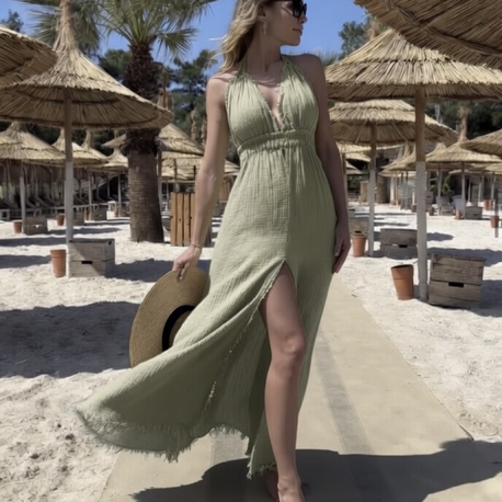 Müslin maxi elbise sea green 3530