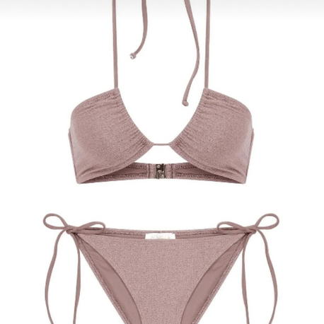 Hakter yaka gül kurusu simli bikini takımı