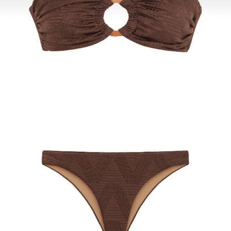 Aksesuarlı dokulu kahverengi straplez bikini takımı