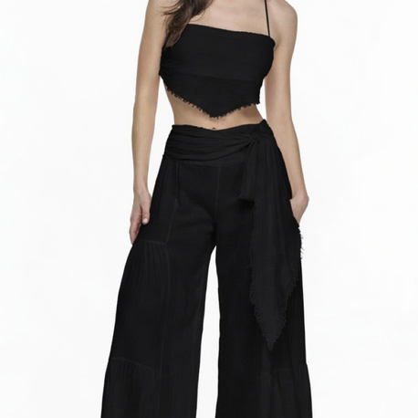 Müslin crop pantolon siyah takım 6236-5245