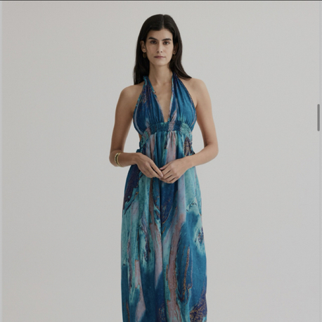 Hera blue ipek maxi elbise LD3866
