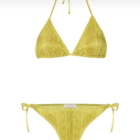 Piliseli saten neon yeşil bikini takımı
