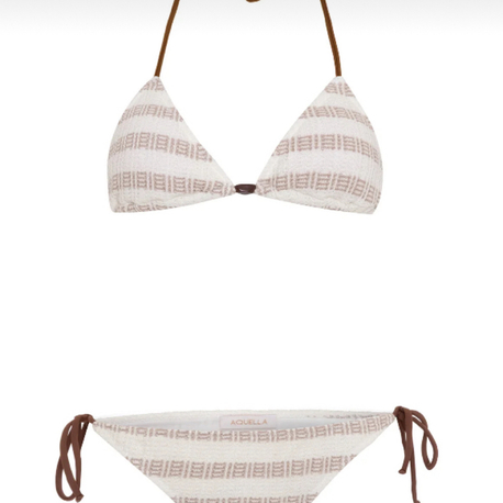 Desenli kahverengi taş detaylı bikini takımı